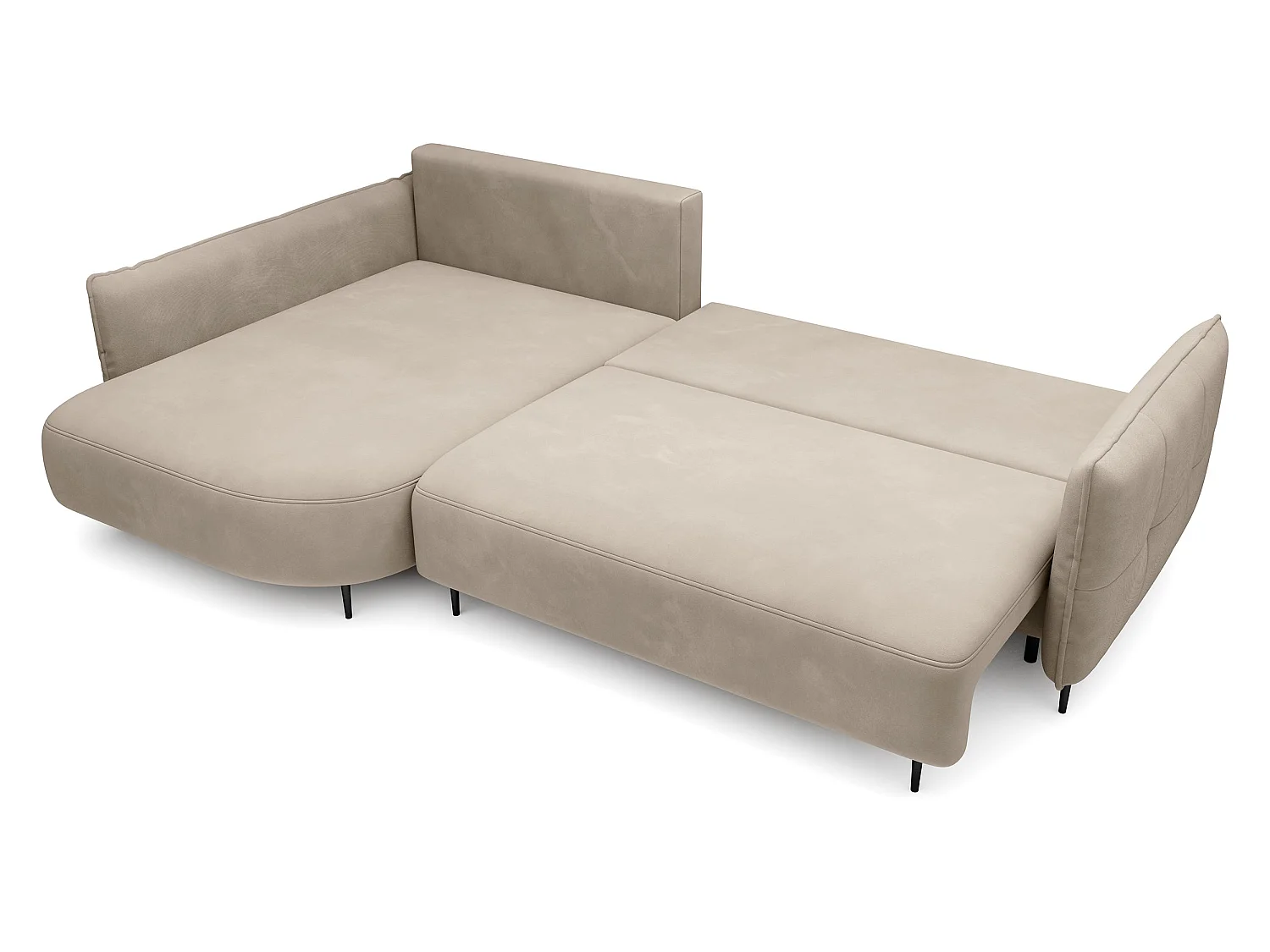Canapé d'angle - avec fonction de couchage en forme de L avec coffre - beige clair velours - côté gauche - OBLIVIO