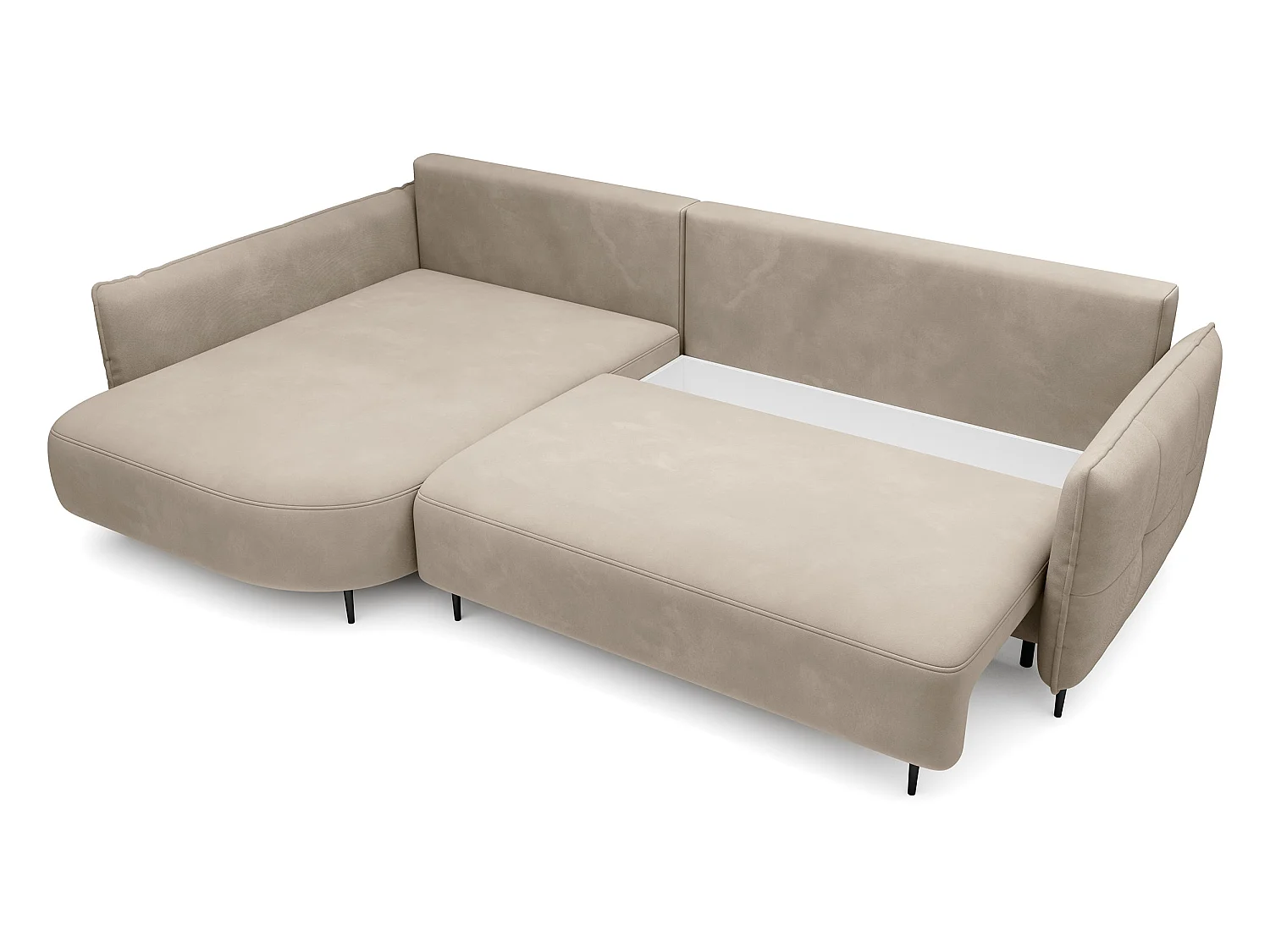Canapé d'angle - avec fonction de couchage en forme de L avec coffre - beige clair velours - côté gauche - OBLIVIO