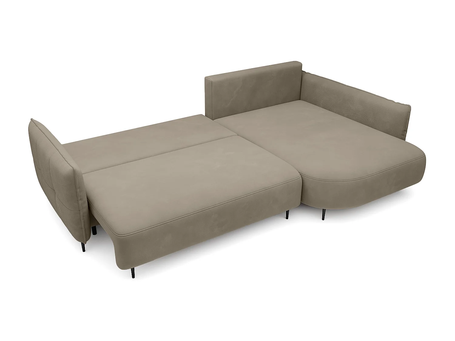 Hoekbank - met L-vormige slaapfunctie met opbergruimte - lichtbruin fluweel - rechterkant - OBLIVIO