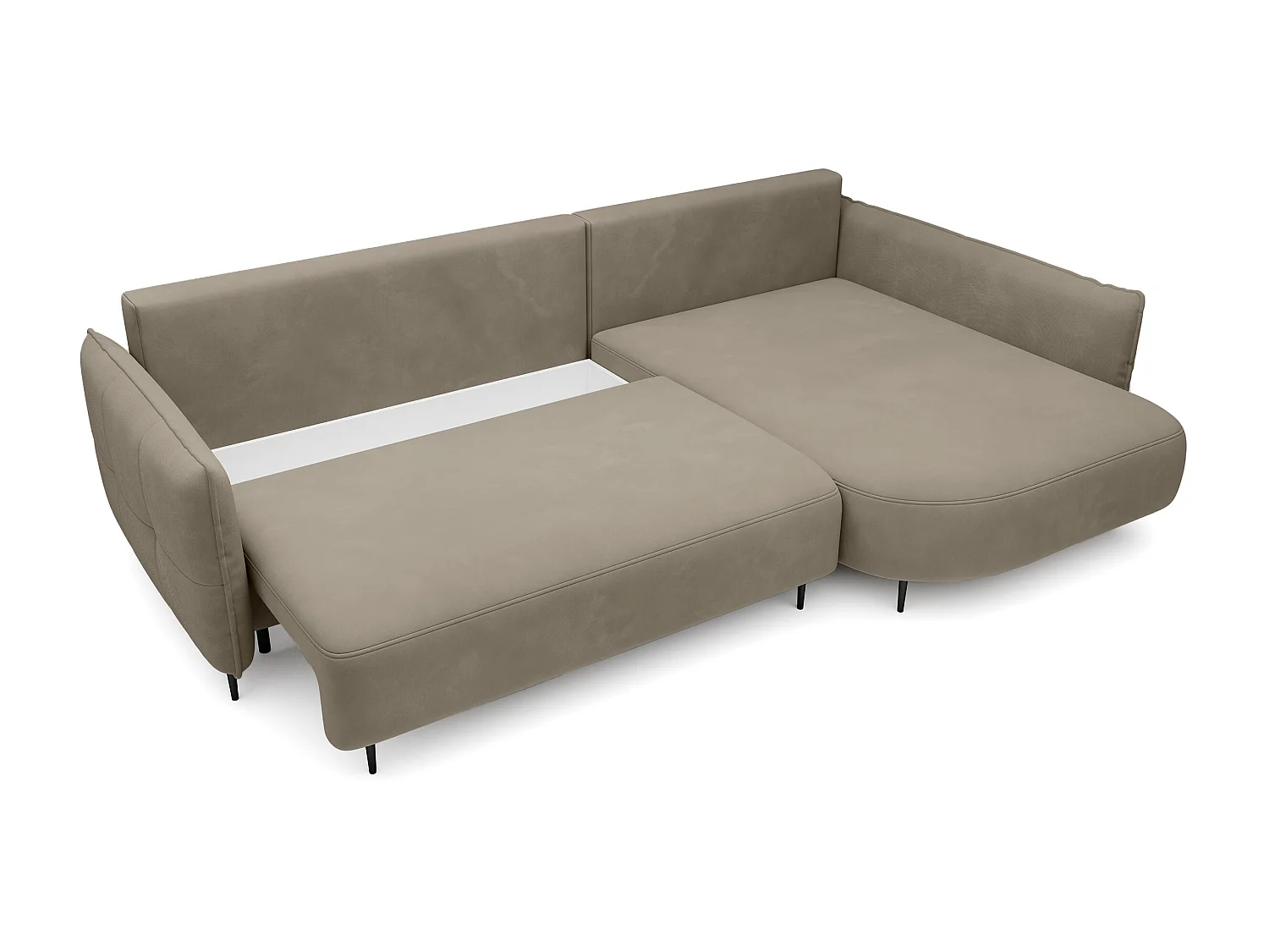 Hoekbank - met L-vormige slaapfunctie met opbergruimte - lichtbruin fluweel - rechterkant - OBLIVIO