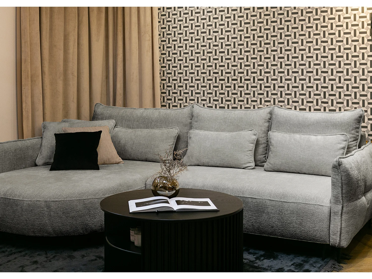 Canapé d'angle - avec fonction de couchage en forme de L avec coffre - gris clair chenille - côté gauche - OBLIVIO