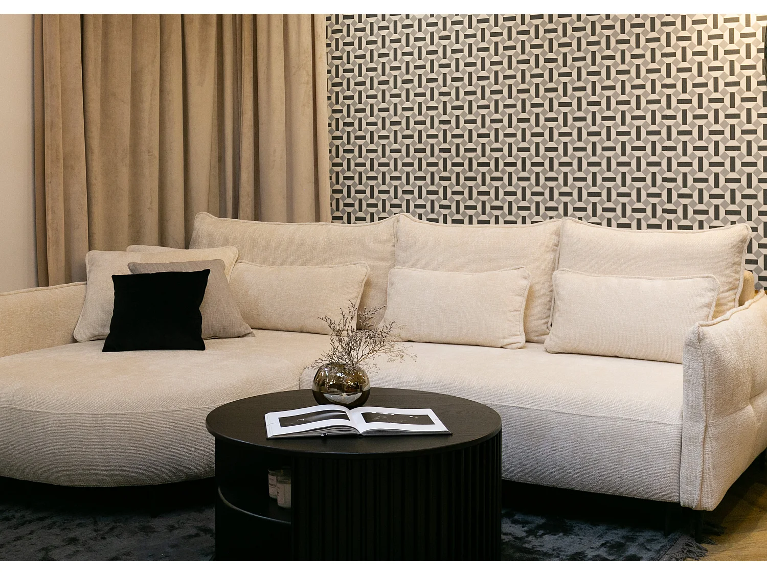 Canapé d'angle - avec fonction de couchage en forme de L avec coffre - crème chenille - côté gauche - OBLIVIO