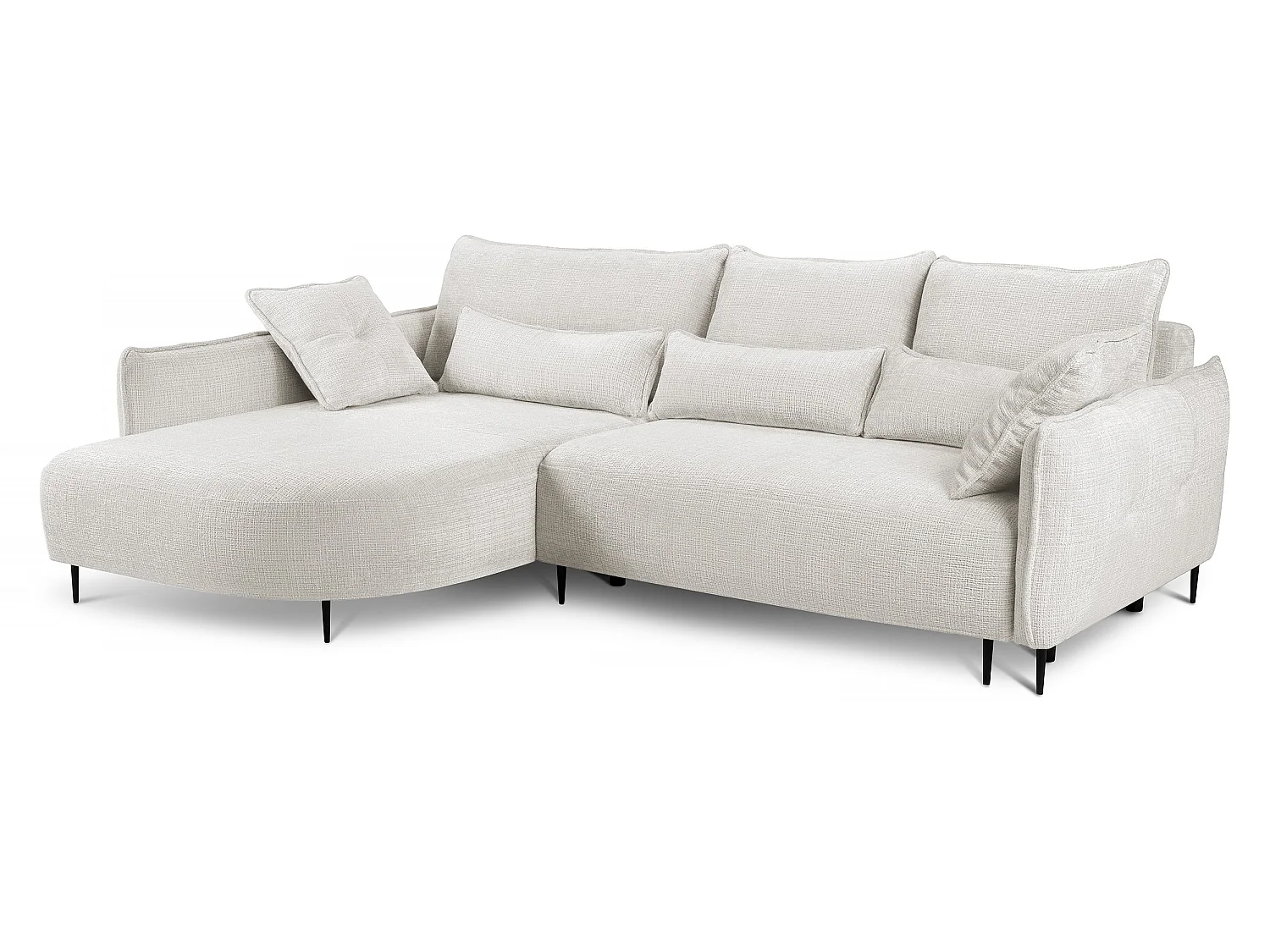 Canapé d'angle convertible 4 places avec coffre en tissu crème