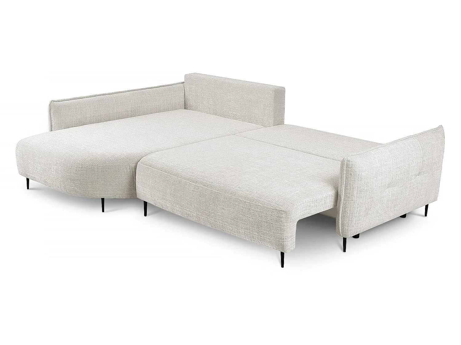 Canapé d'angle convertible 4 places avec coffre en tissu crème