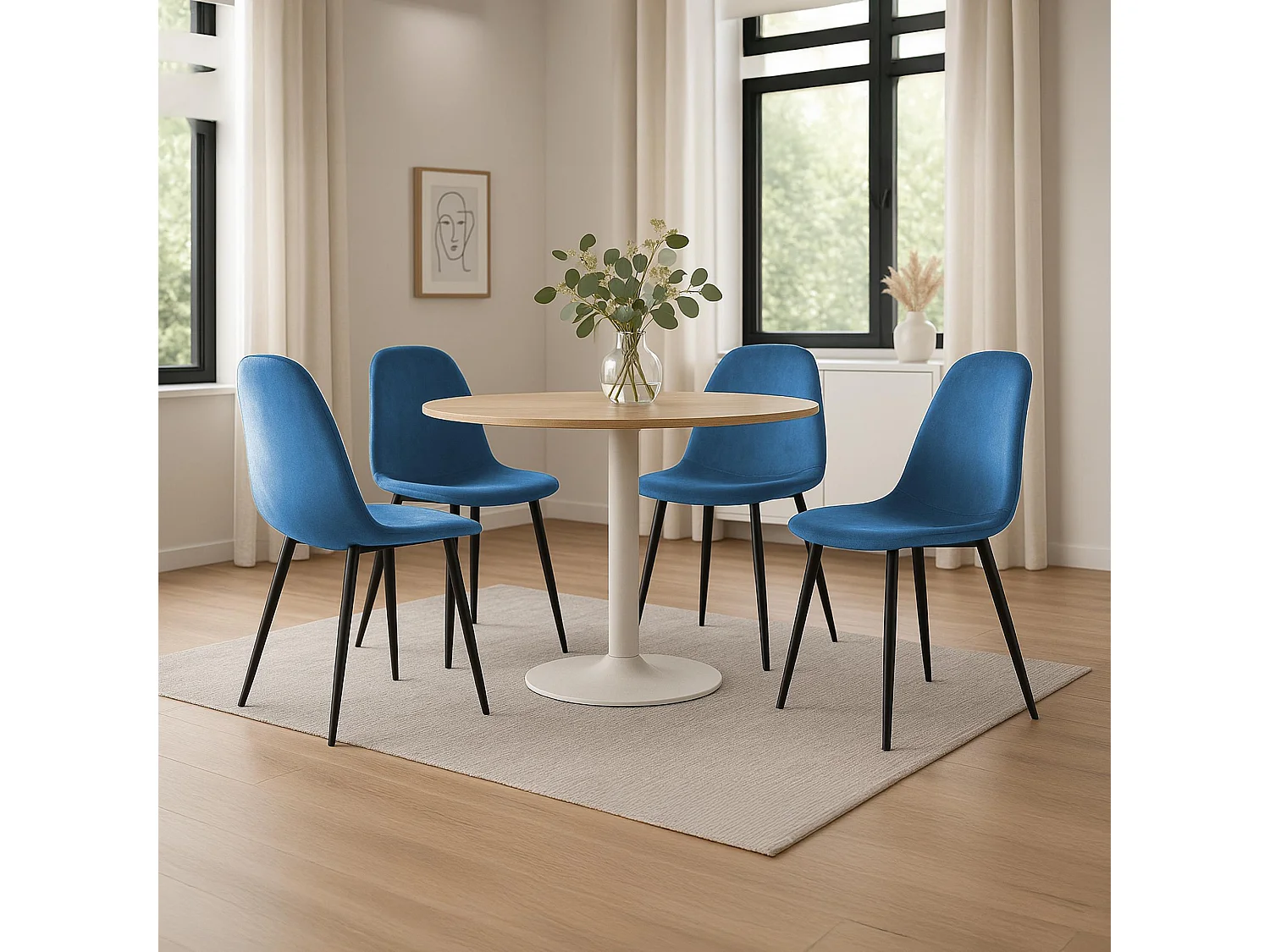 Set van 4  Eetkamerstoelen - Fluweel - blauw - Napier
