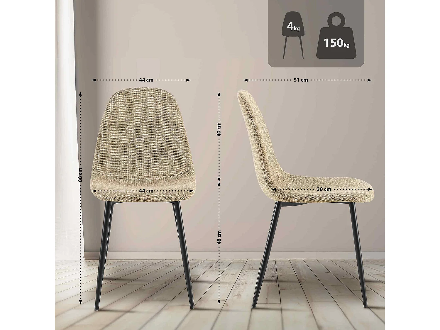 Lot de 4  chaise salle à manger - Tissu - Taupe - Napier