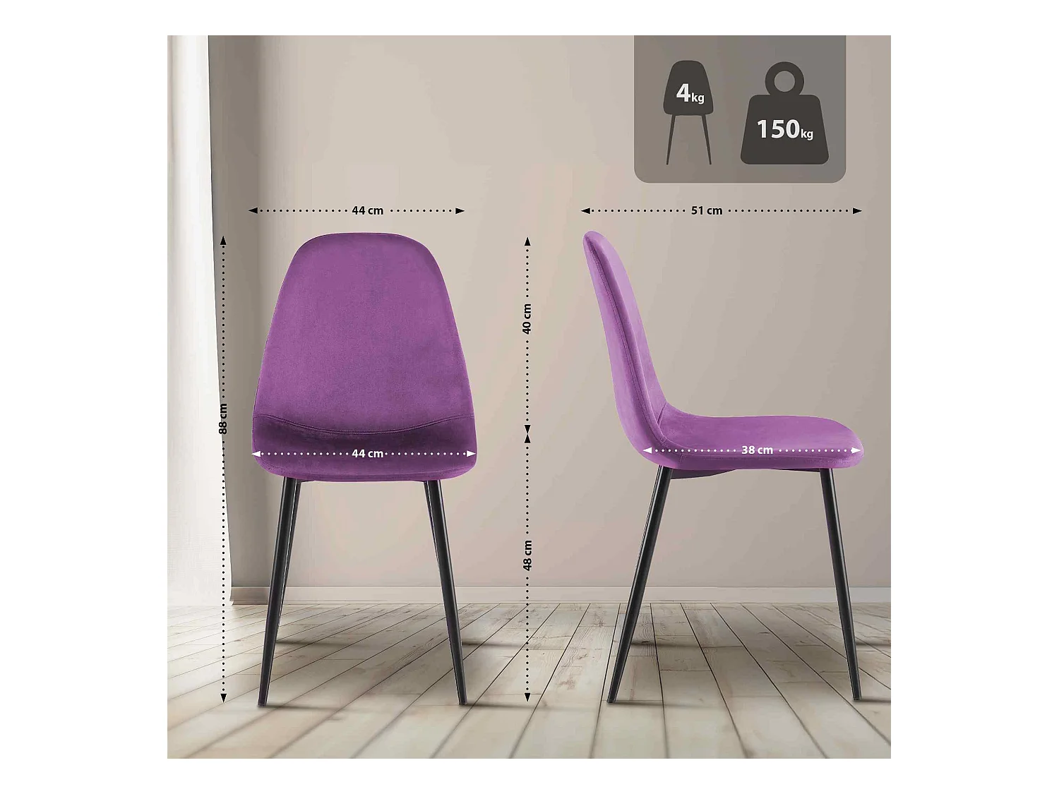 chaise salle à manger - Velours - Violet - Napier