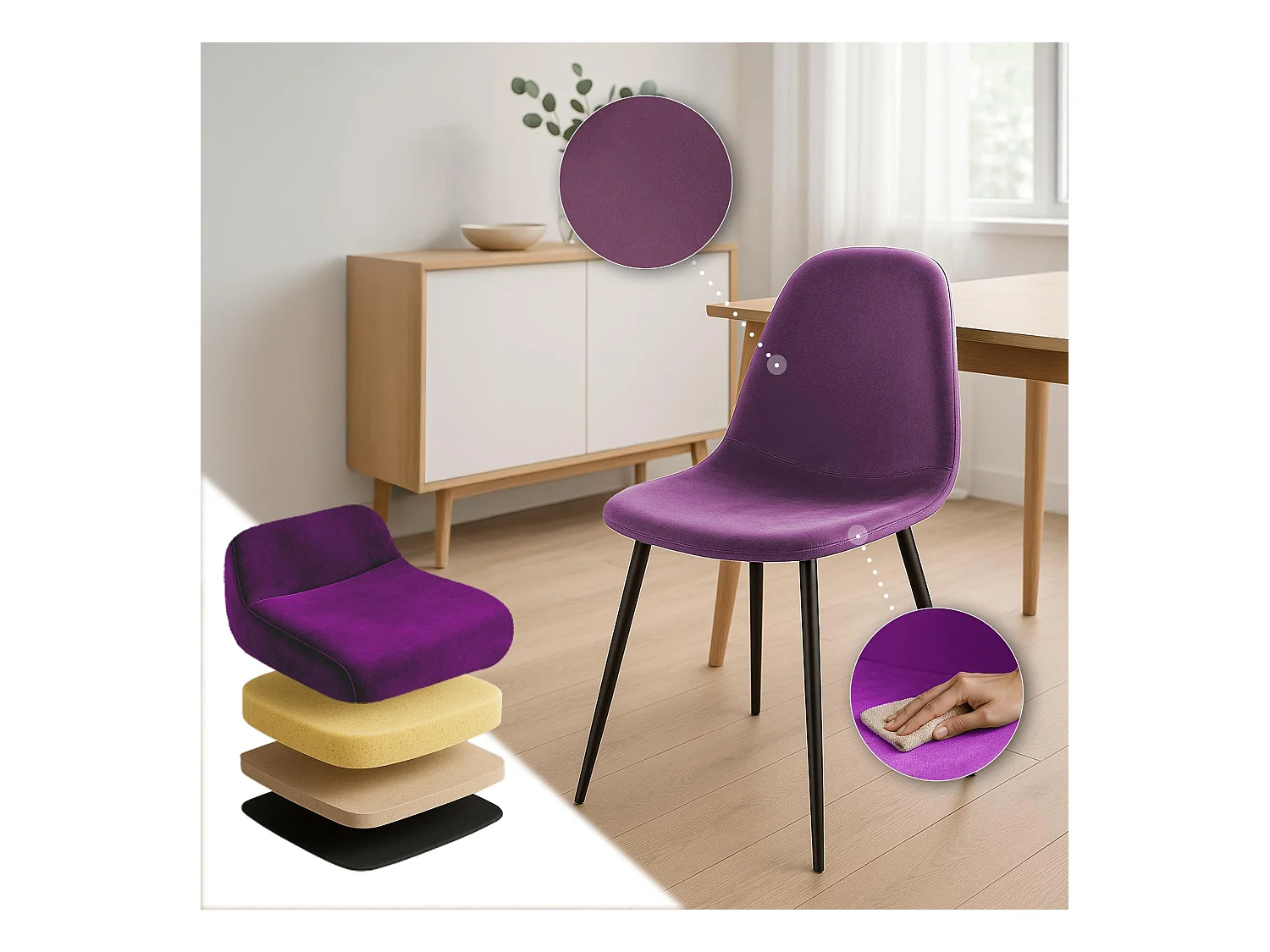 chaise salle à manger - Velours - Violet - Napier