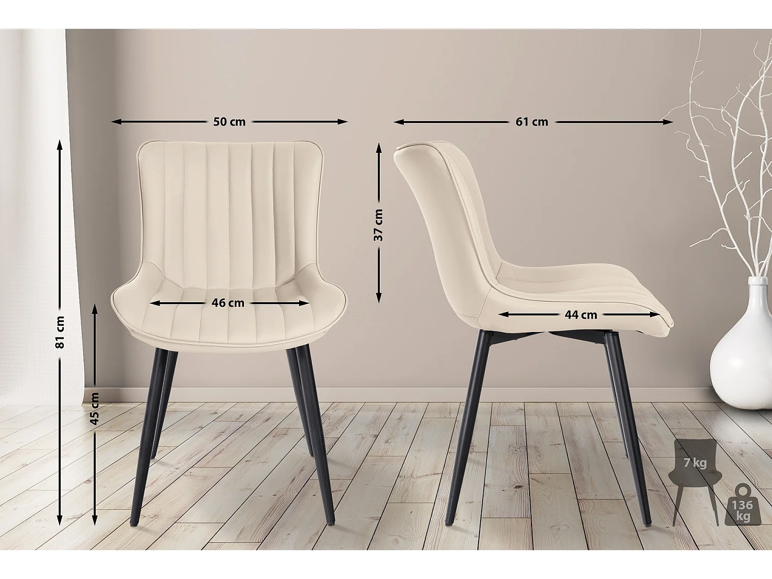 chaise salle à manger - Similicuir - Crème - Largo