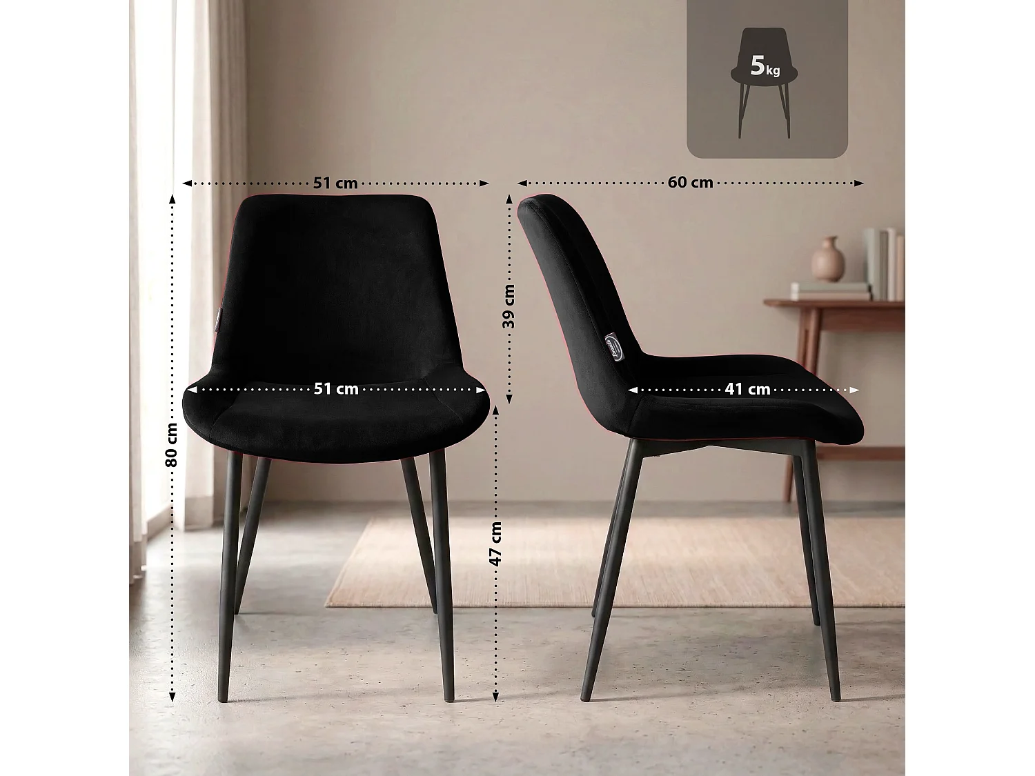 Eetkamerstoelen - Fluweel & chroom - zwart - Victoria