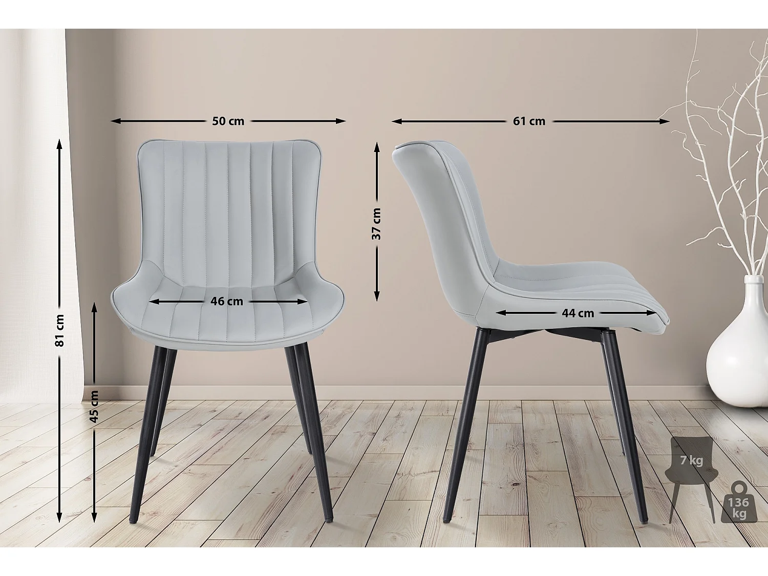 chaise salle à manger - Similicuir & Métal - Gris - Largo