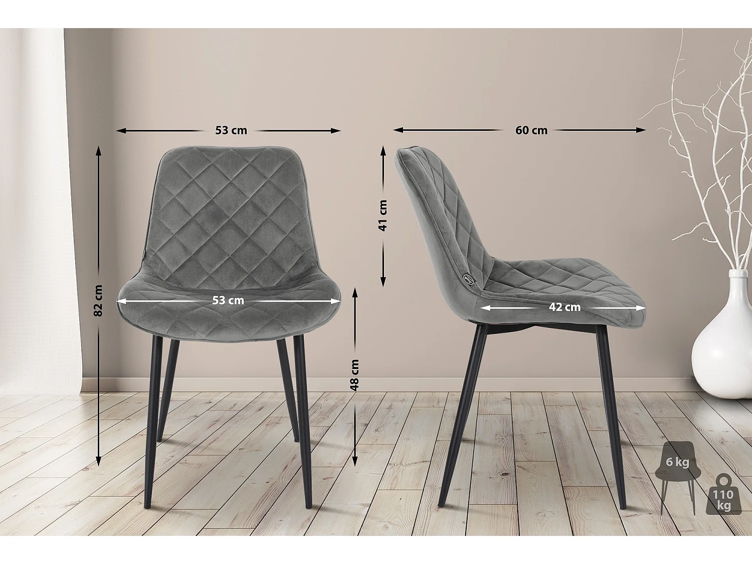 Eetkamerstoelen - Fluweel & natura - grijs - Springs