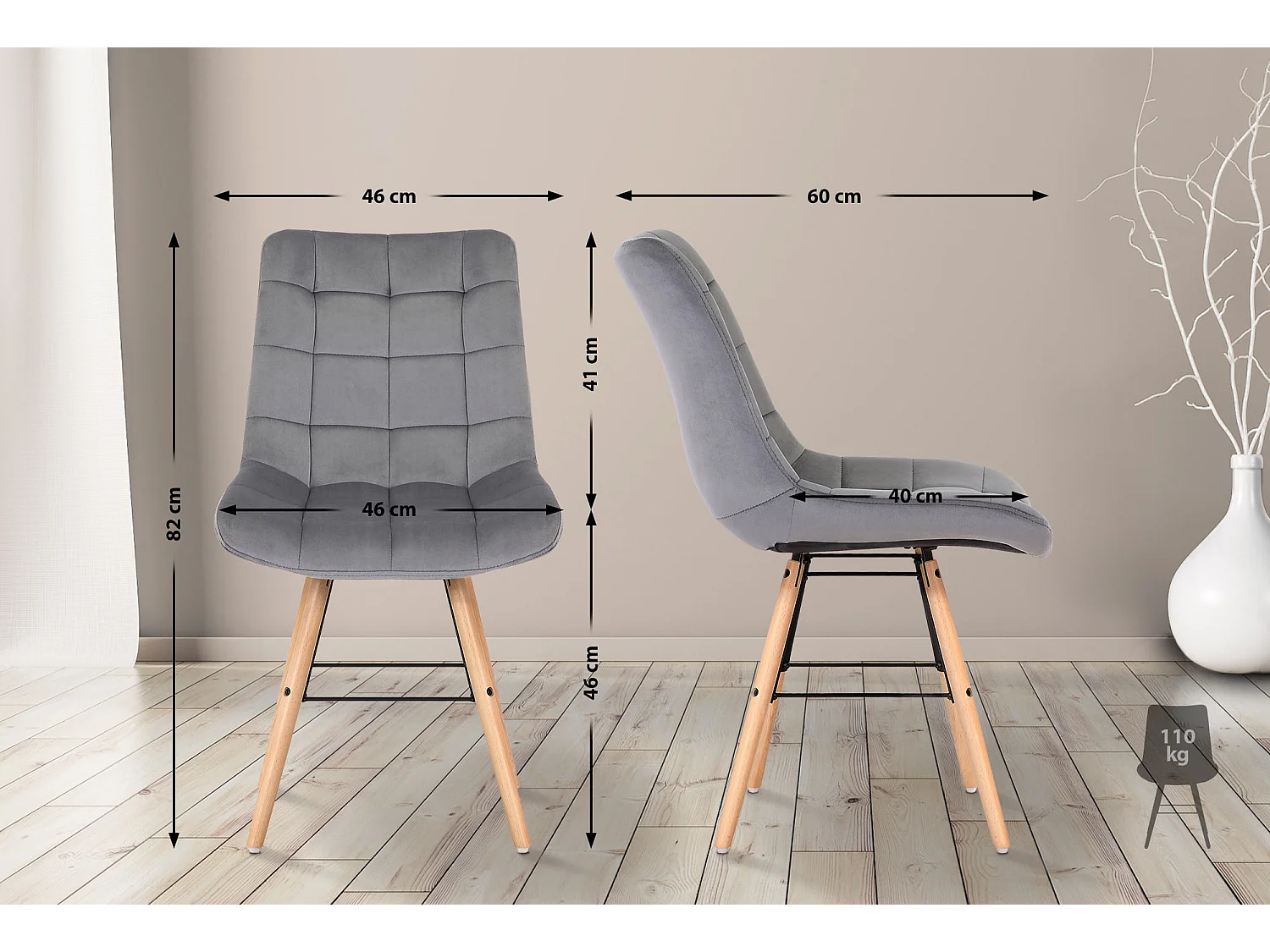 chaise salle à manger - Velours - Gris - Leni