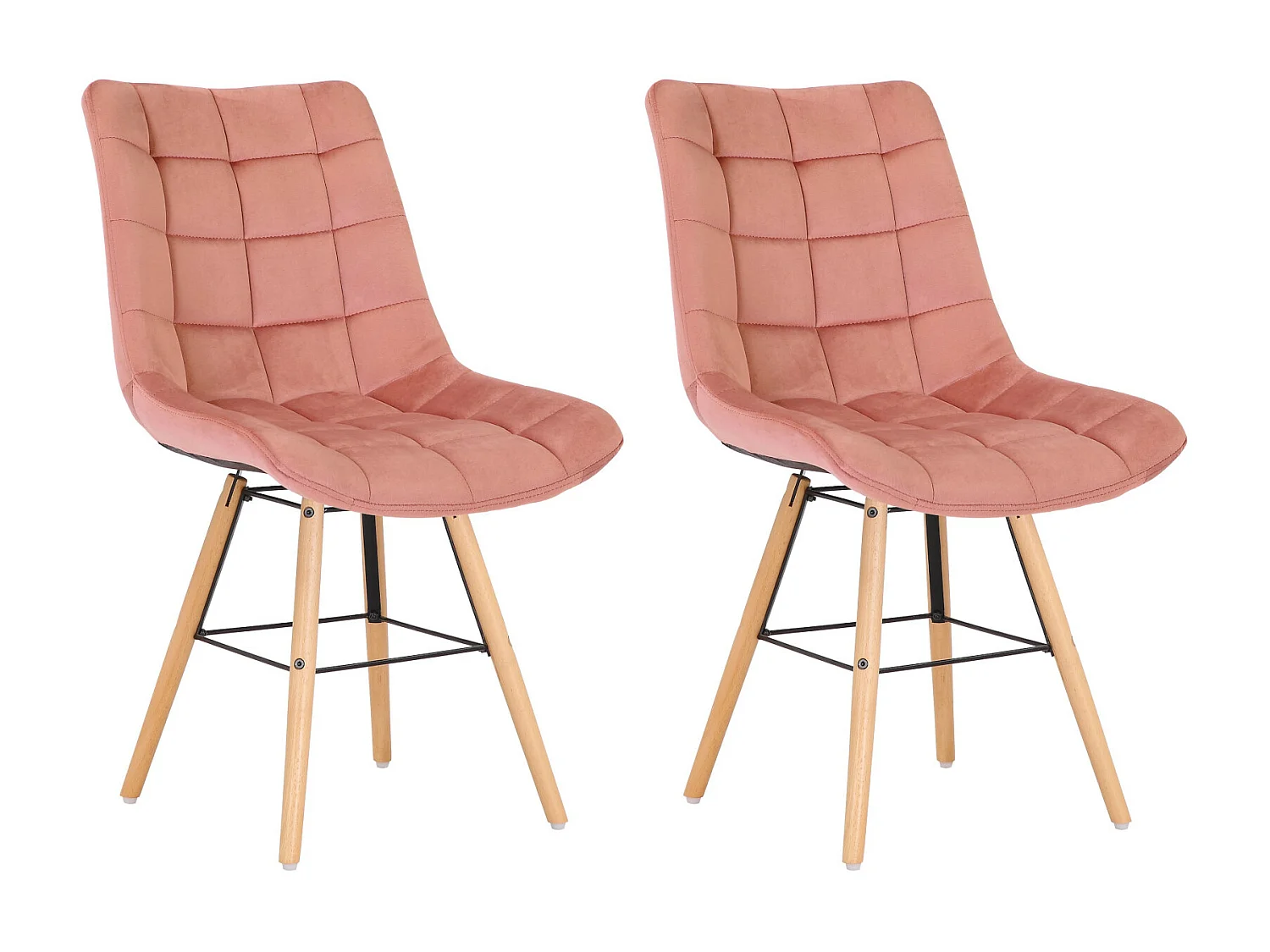 Lot de 2  chaise salle à manger - Velours & Bois - Rose - Leni