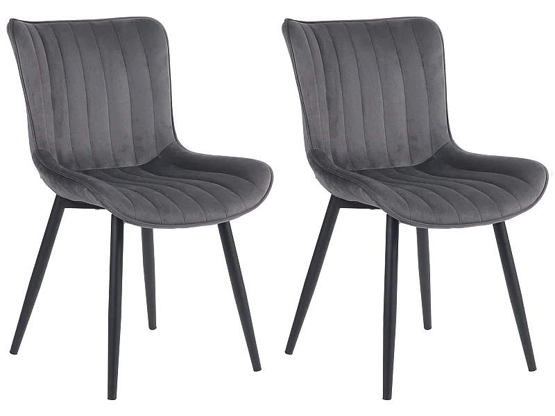 Lot de 2  chaise salle à manger - Velours - Gris foncé - Largo