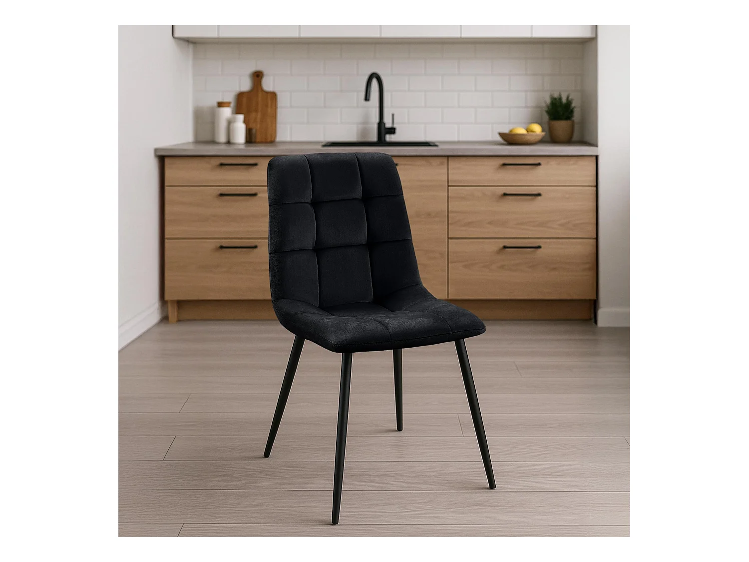 Lot de 4  chaise salle à manger - Velours - Noir - Tilde