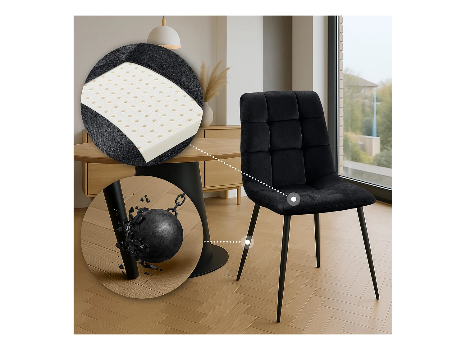 Lot de 4  chaise salle à manger - Velours - Noir - Tilde