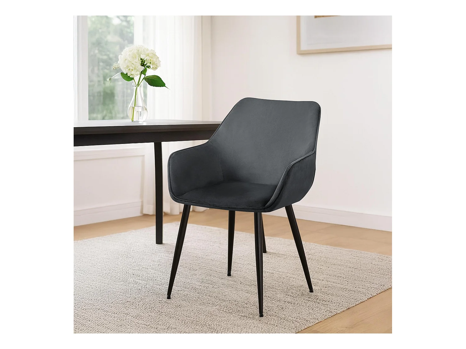 Lot de 2  chaises avec accoudoirs - Velours - Gris foncé - Vessa