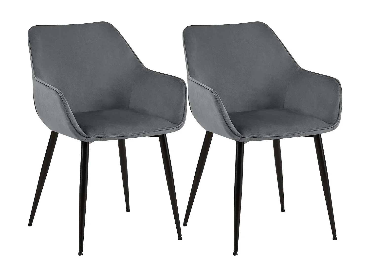 Lot de 2  chaises avec accoudoirs - Velours - Gris foncé - Vessa