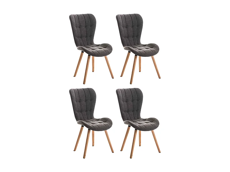 Lot de 4  chaise salle à manger - Tissu - Gris clair - Elda