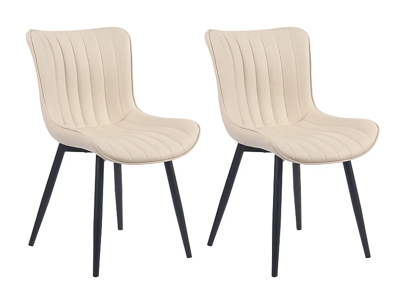 Lot de 2  chaise salle à manger - Similicuir - Crème - Largo