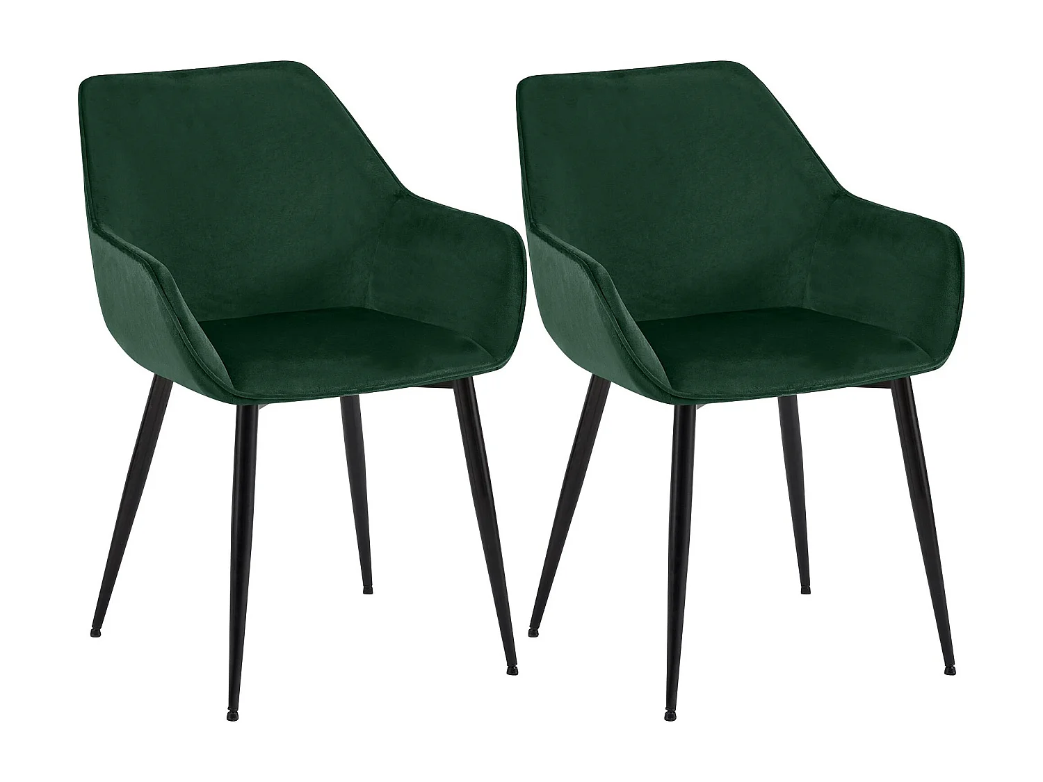 Lot de 2  chaises avec accoudoirs - Velours - Vert - Vessa