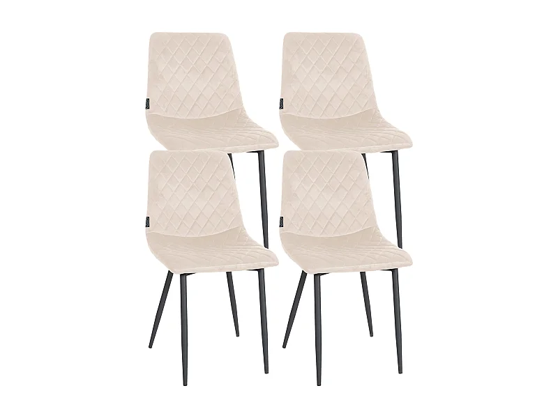 Lot de 4  chaise salle à manger - Velours - Crème - Telde