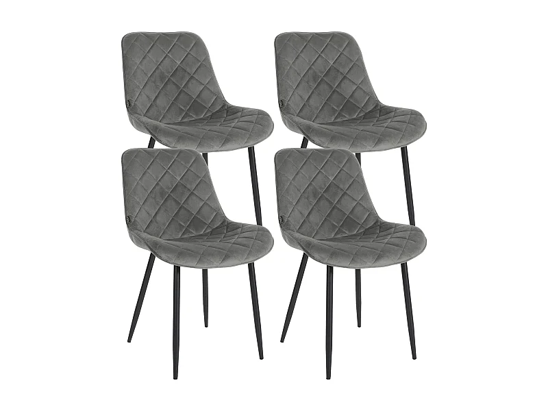 Lot de 4  chaise salle à manger - Velours & Blanc - Gris - Springs