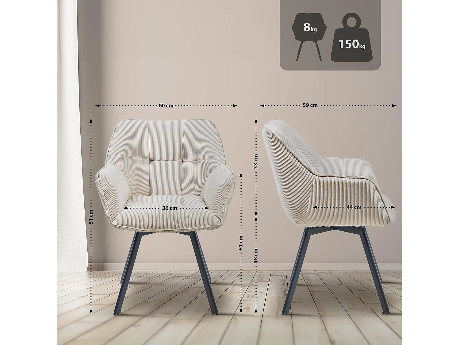 chaises avec accoudoirs - Cordon - Crème - Jordi