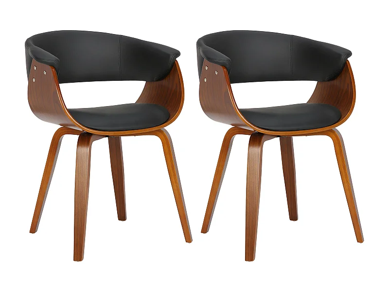 Lot de 2  chaise salle à manger - Bois - Noir - Bruce