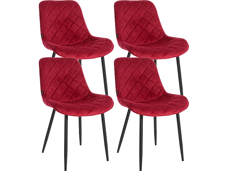 Lot de 4  chaise salle à manger - Velours & Blanc - Rouge - Springs
