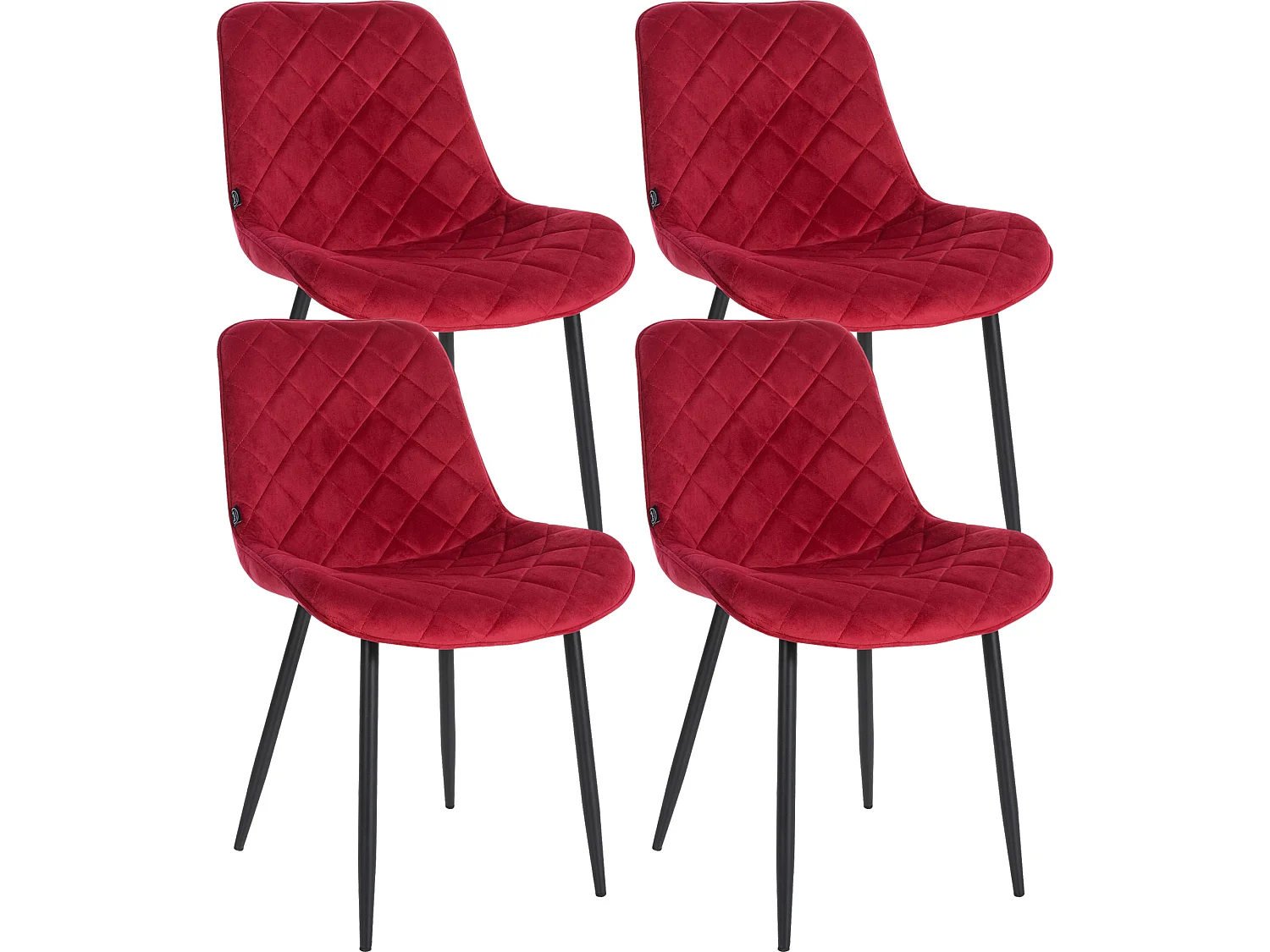 Lot de 4  chaise salle à manger - Velours & Blanc - Rouge - Springs