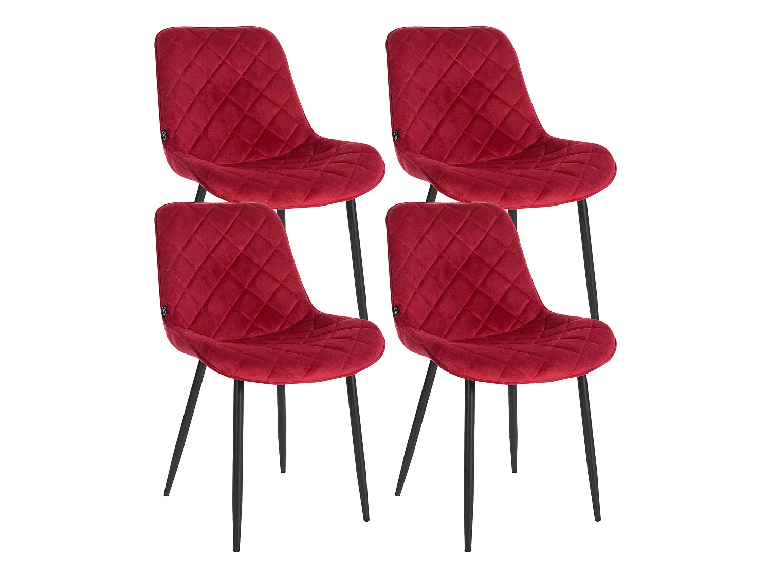 Lot de 4  chaise salle à manger - Velours & Blanc - Rouge - Springs