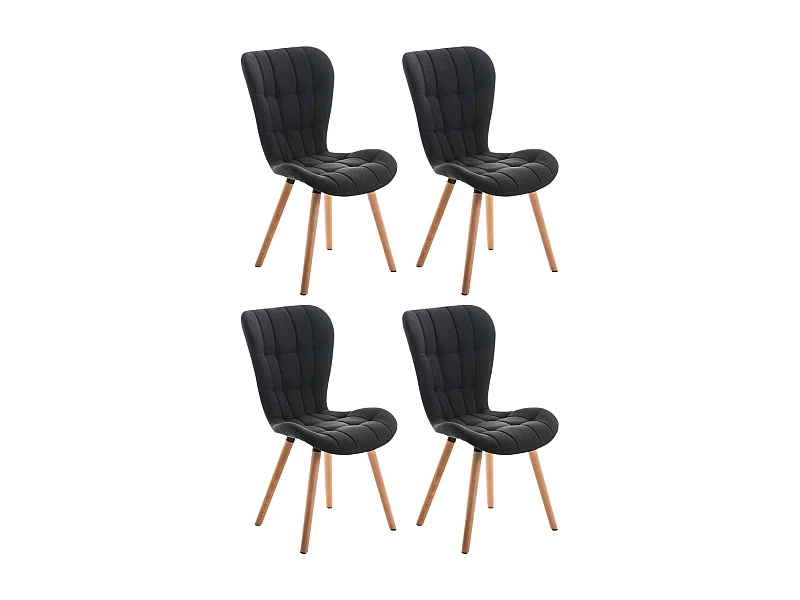 Lot de 4  chaise salle à manger - Tissu - Noir - Elda