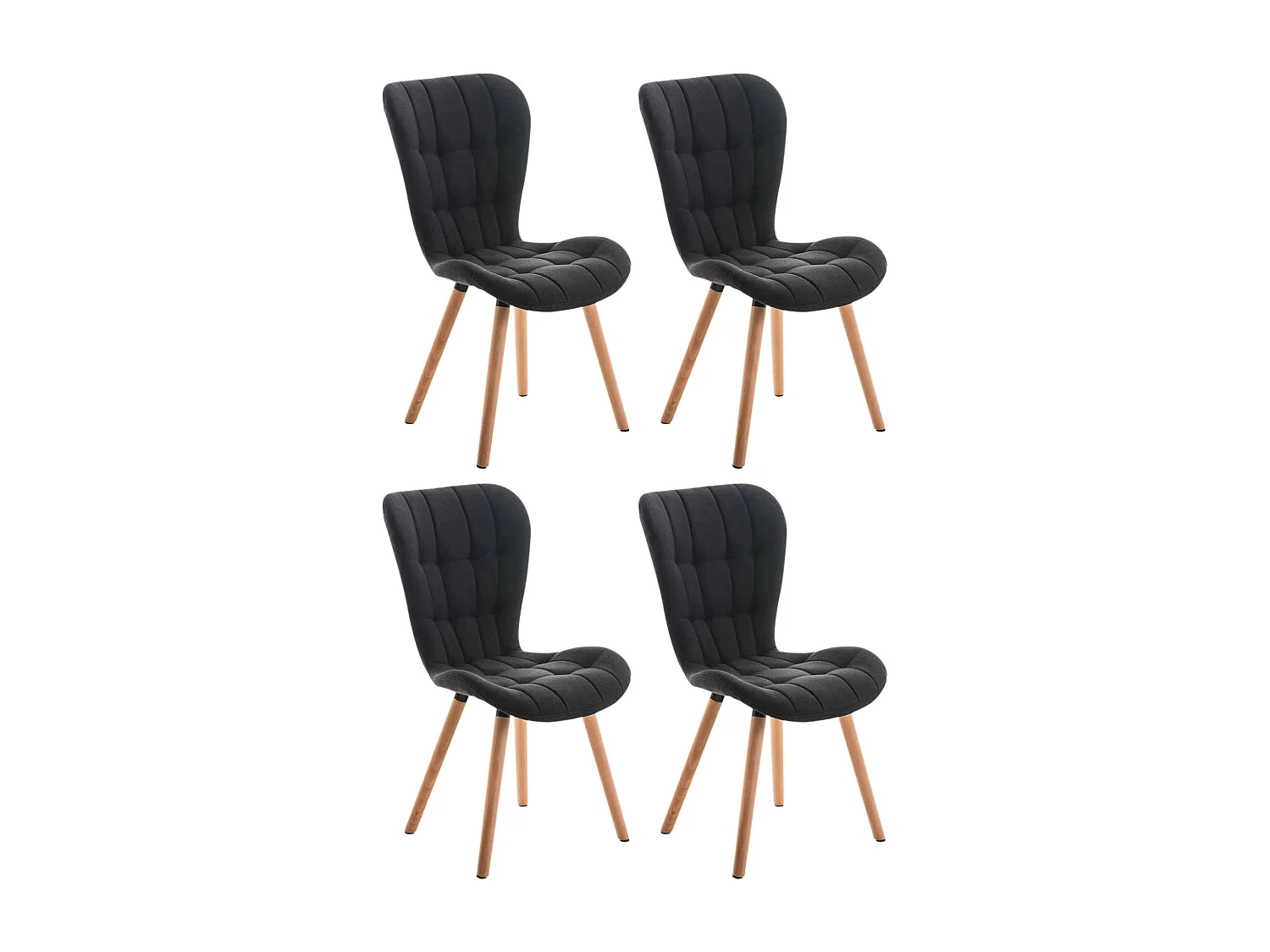 Lot de 4  chaise salle à manger - Tissu - Noir - Elda