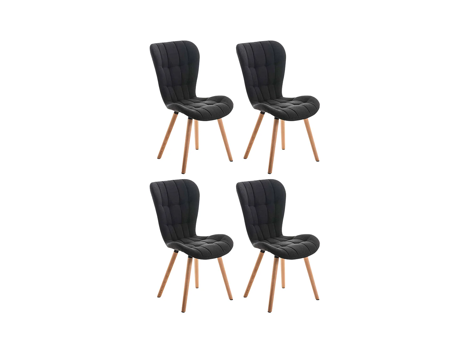 Lot de 4  chaise salle à manger - Tissu - Noir - Elda