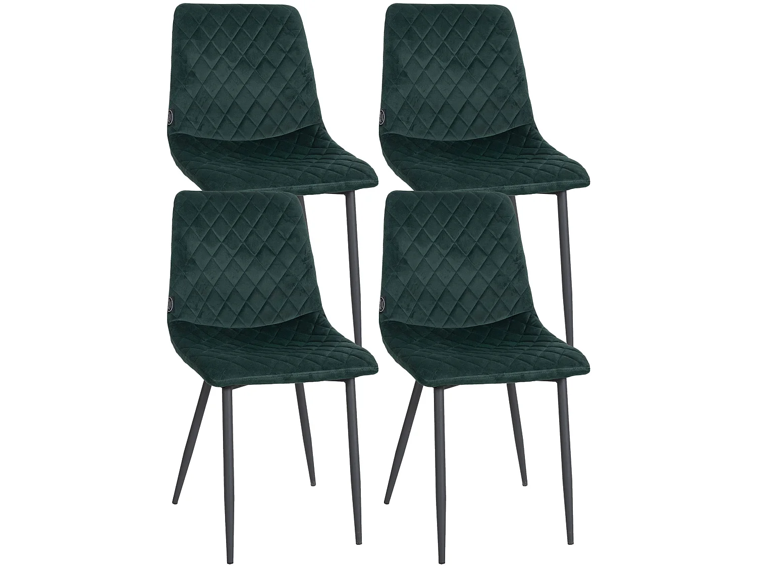 Lot de 4  chaise salle à manger - Velours & Métal noir mat - Vert foncé - Telde