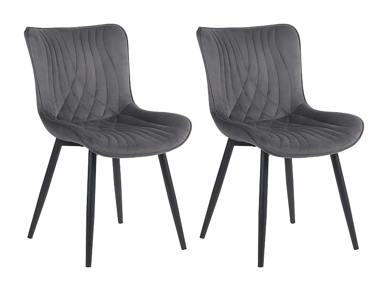 Lot de 2  chaise salle à manger - Velours - Gris foncé - Brady