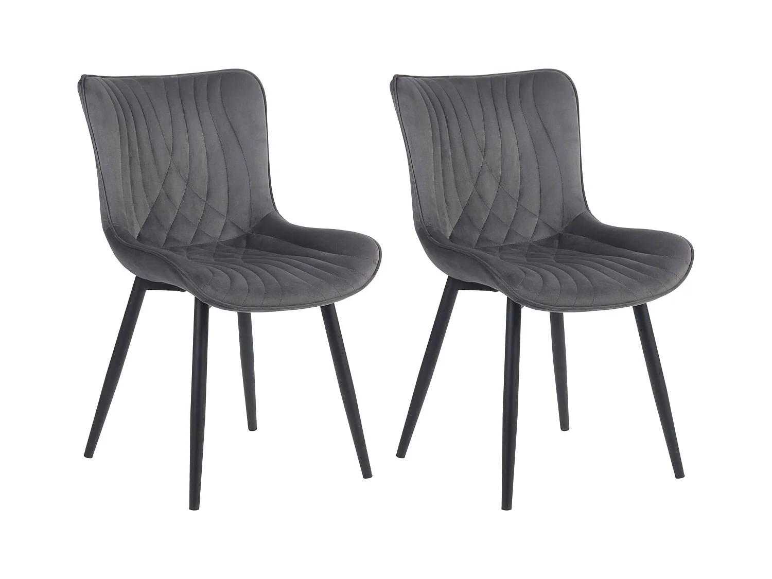 Lot de 2  chaise salle à manger - Velours - Gris foncé - Brady