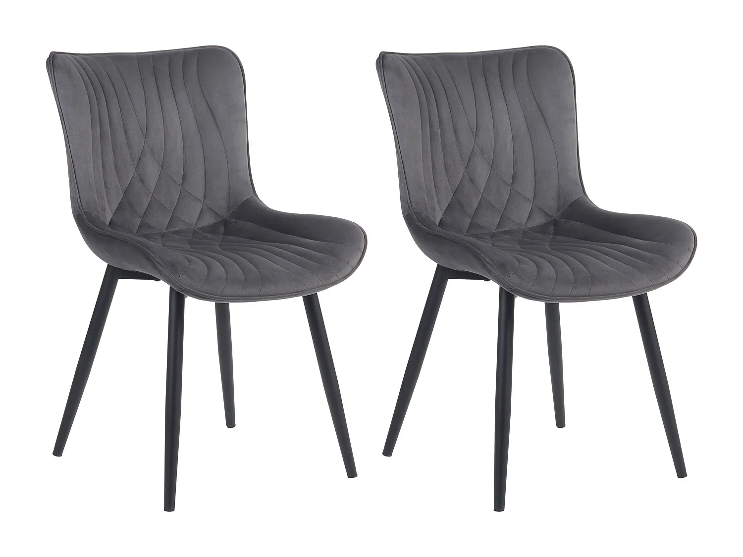 Lot de 2  chaise salle à manger - Velours - Gris foncé - Brady