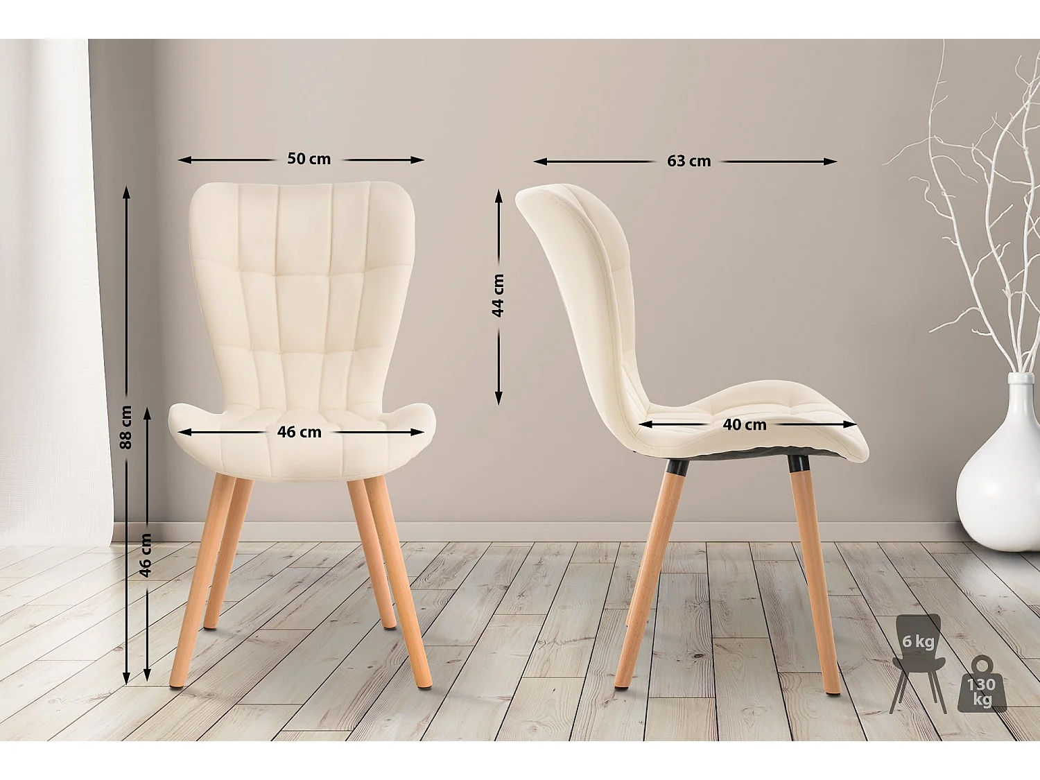 chaise salle à manger - Similicuir & Noyer - Crème - Elda