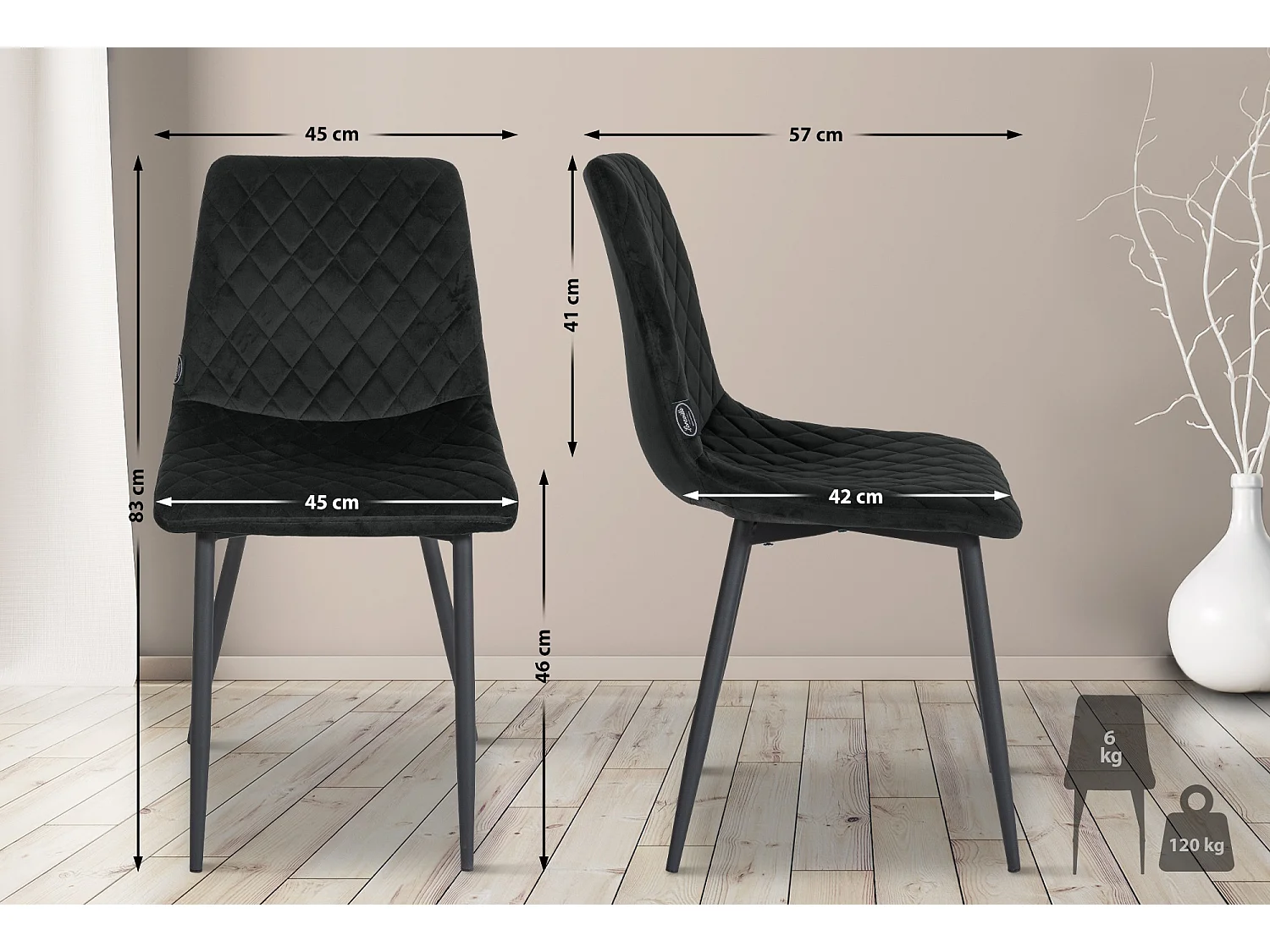 chaise salle à manger - Velours & Nature (carré) - Noir - Telde