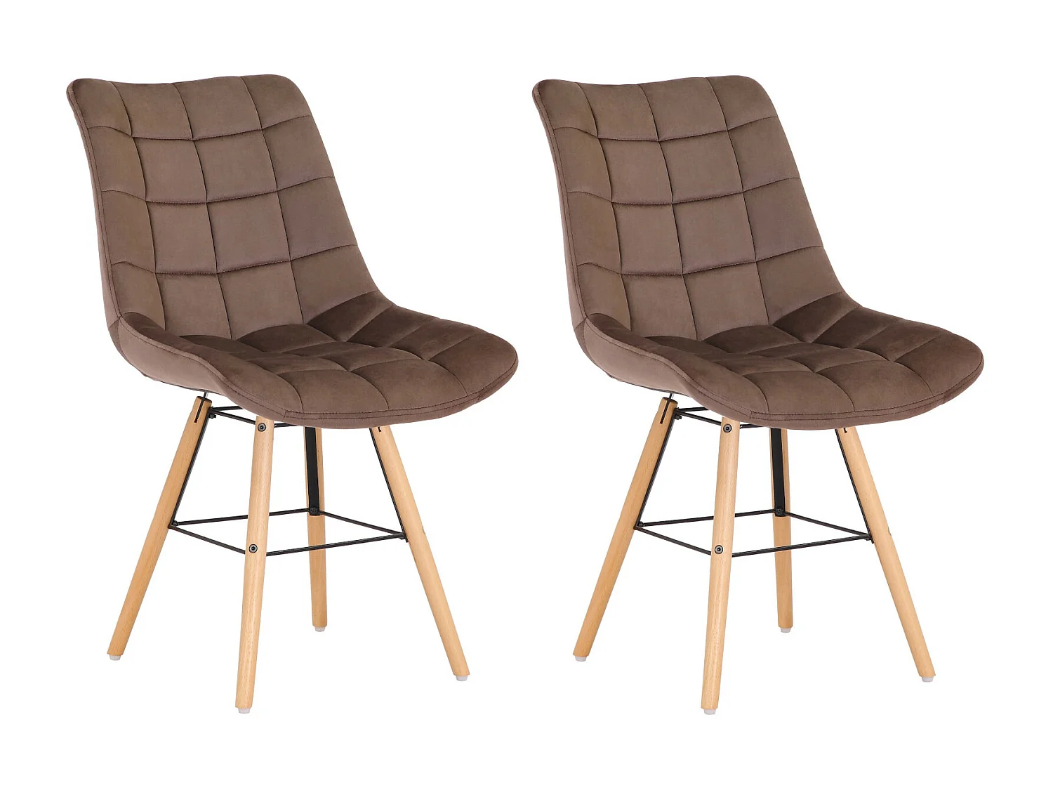 Lot de 2  chaise salle à manger - Velours & Bois - Marron - Leni