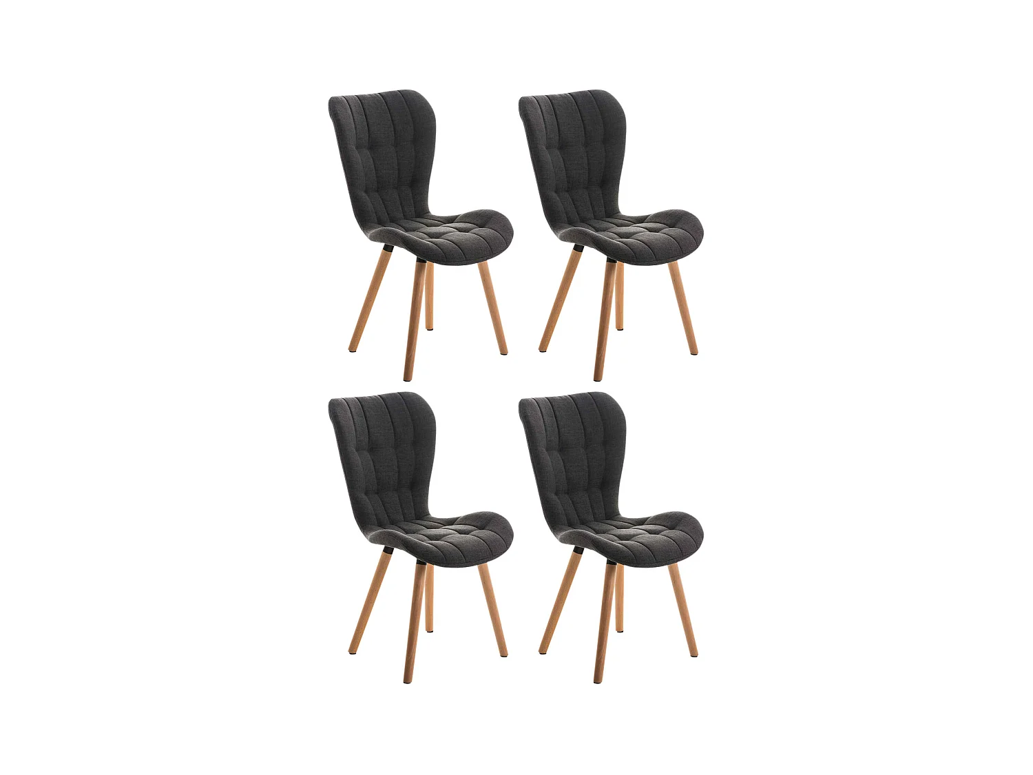 Lot de 4  chaise salle à manger - Tissu & Bois - Gris foncé - Elda