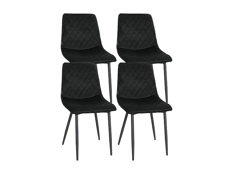 Lot de 4  chaise salle à manger - Velours - Noir - Telde