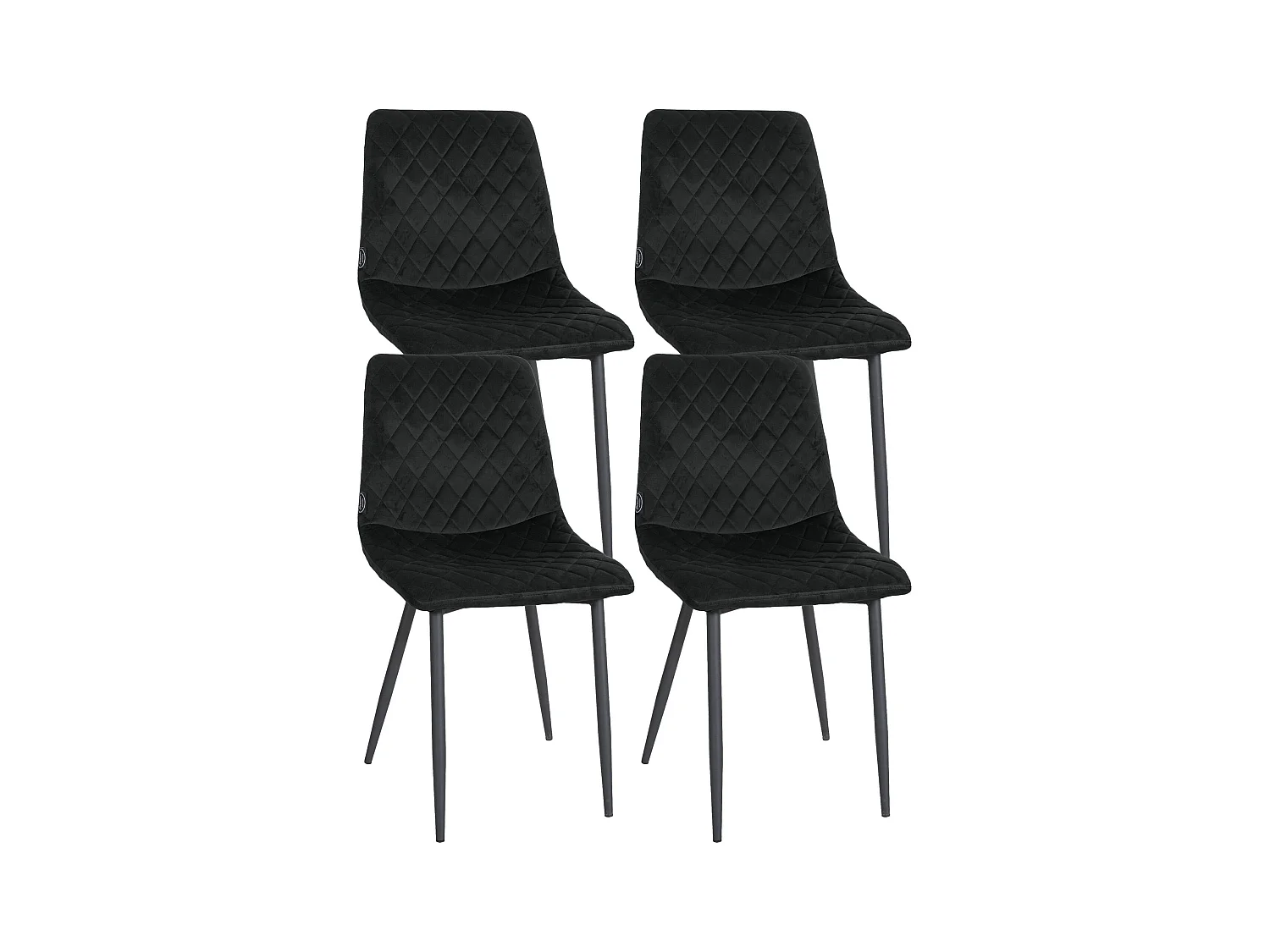 Lot de 4  chaise salle à manger - Velours - Noir - Telde