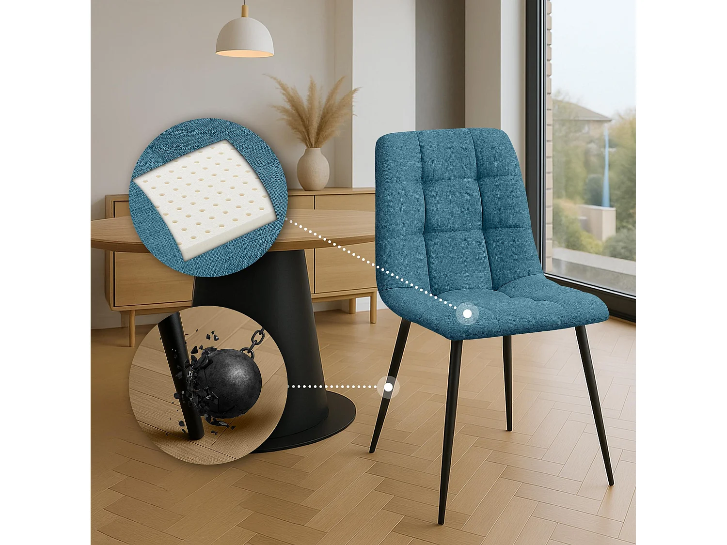 Lot de 4  chaise salle à manger - Tissu - Bleu - Tilde
