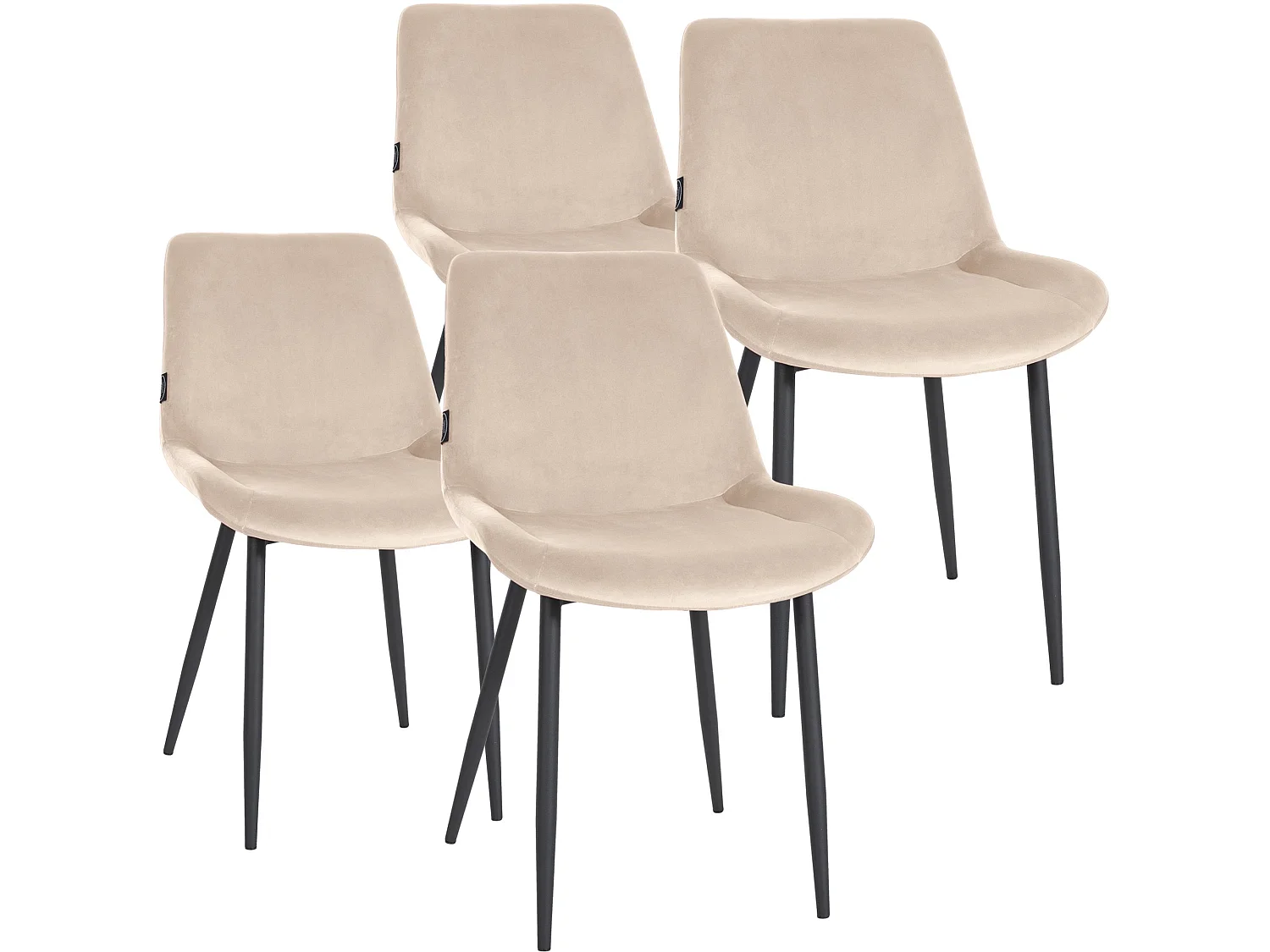 Lot de 4  chaise salle à manger - Velours & Blanc - Crème - Victoria
