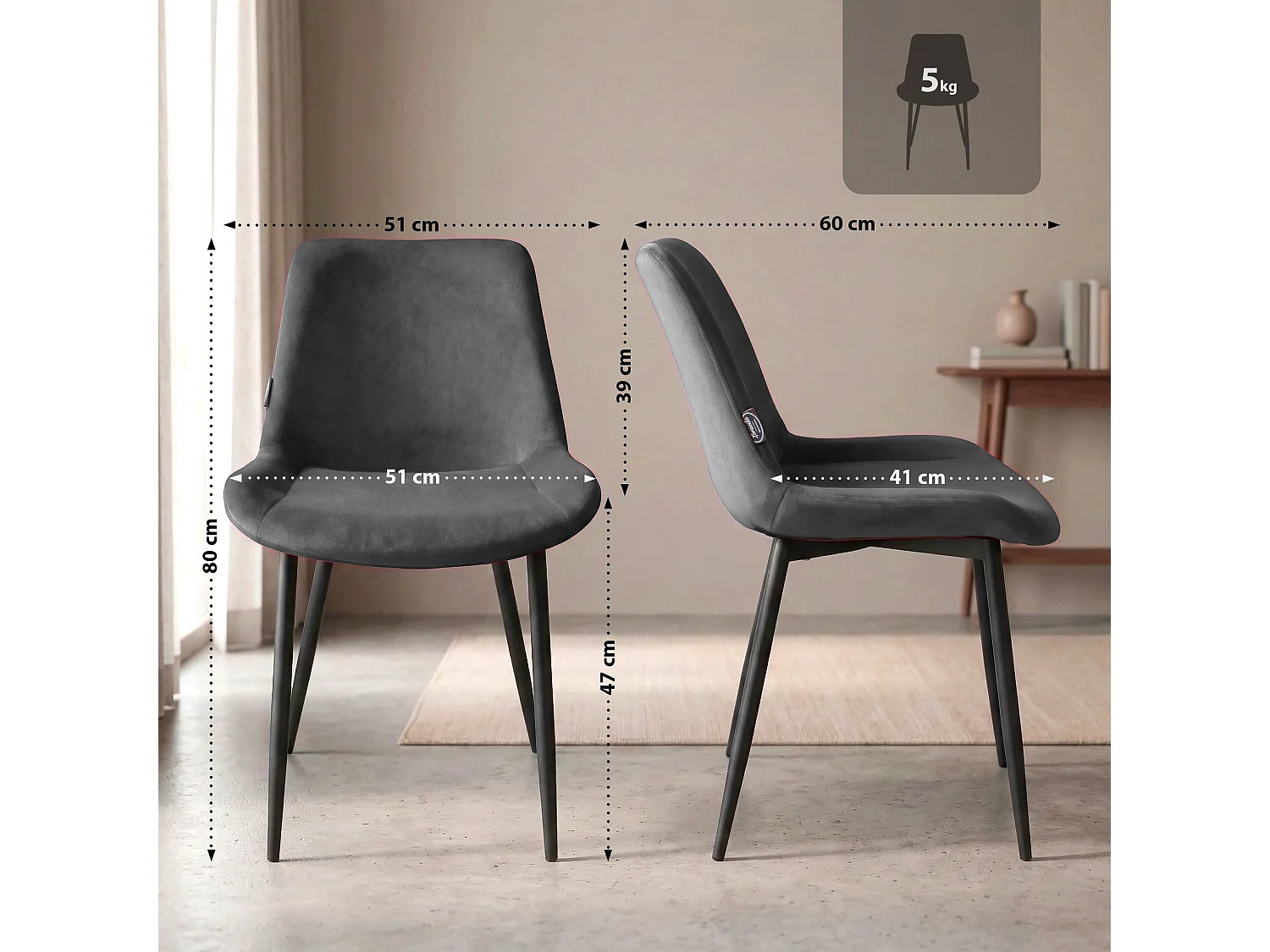 Lot de 4  chaise salle à manger - Velours & Blanc - Gris - Victoria
