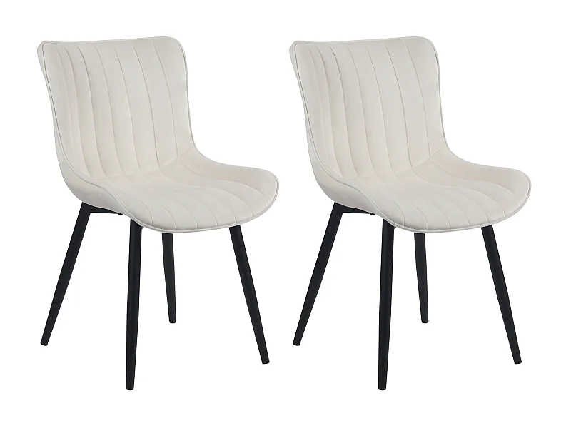 Lot de 2  chaise salle à manger - Velours - Crème - Largo
